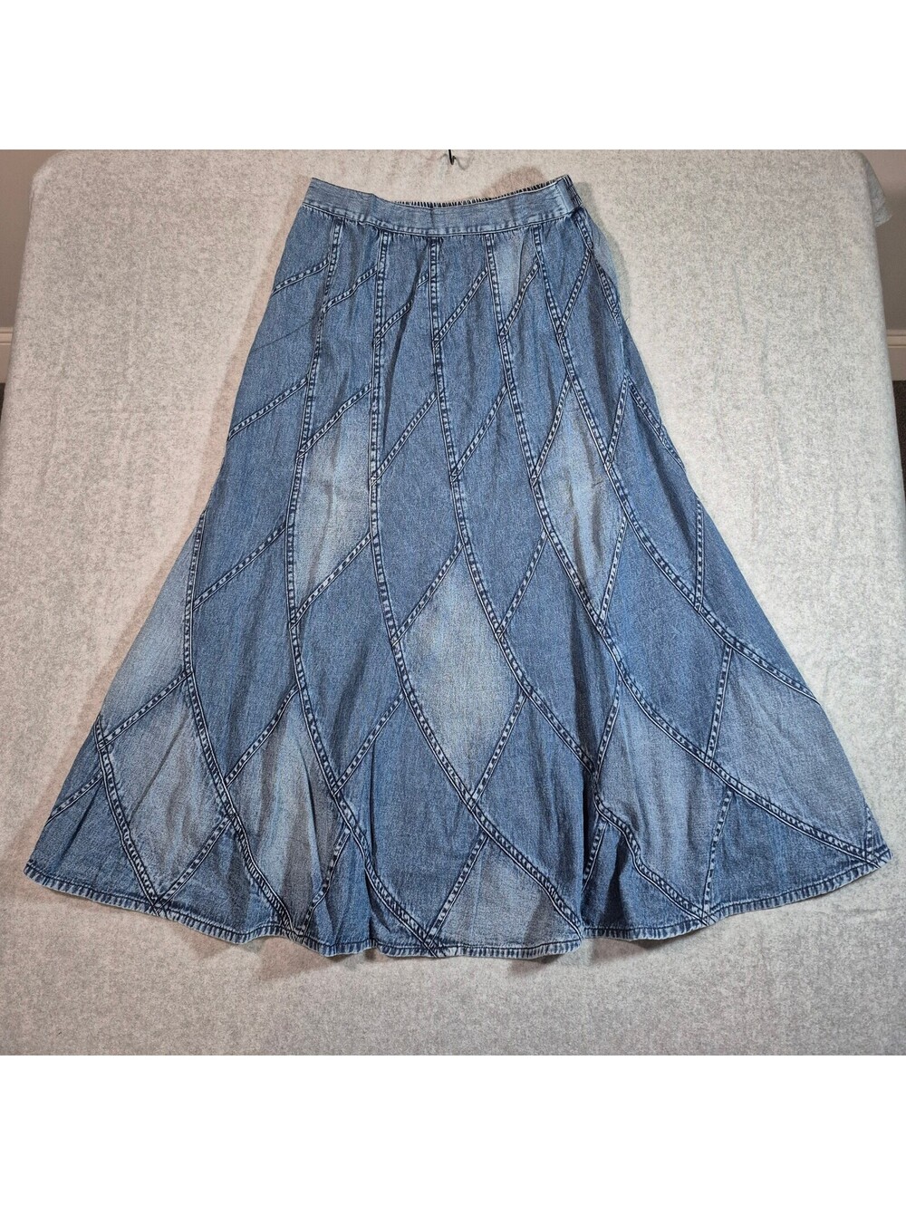Studio West Denim Maxi Skirt S Patchwork Boho Y2K A-Line